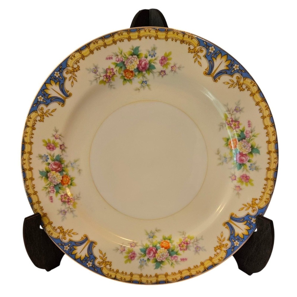 Empress China Japan Floral Bread Plates Blue Gold Set of 9 Vintage 7.5in